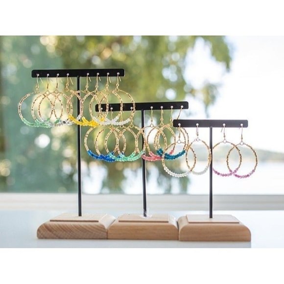 Yellow Onyx Sparkly Gold Beaded Earring Gemstone Dangle Hoops Yellow onyx - Picture 5 of 8